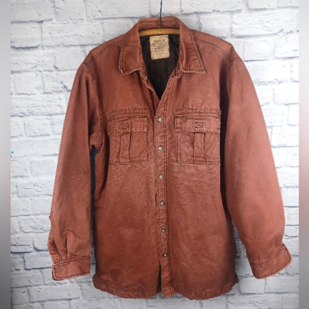 Vtg Arrow Workwear Heavy Cotton Canvas Quilted Lining Shirt Jacket Rust L Tall